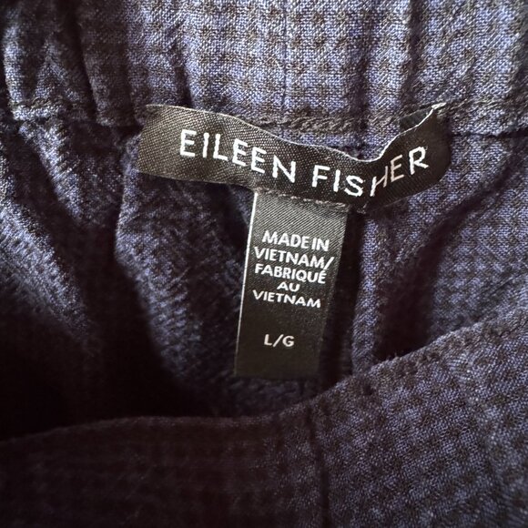 EUC Eileen Fisher Navy/Black Check Elastic Waist Cropped Wide Leg Pants - Large - Picture 3 of 11
